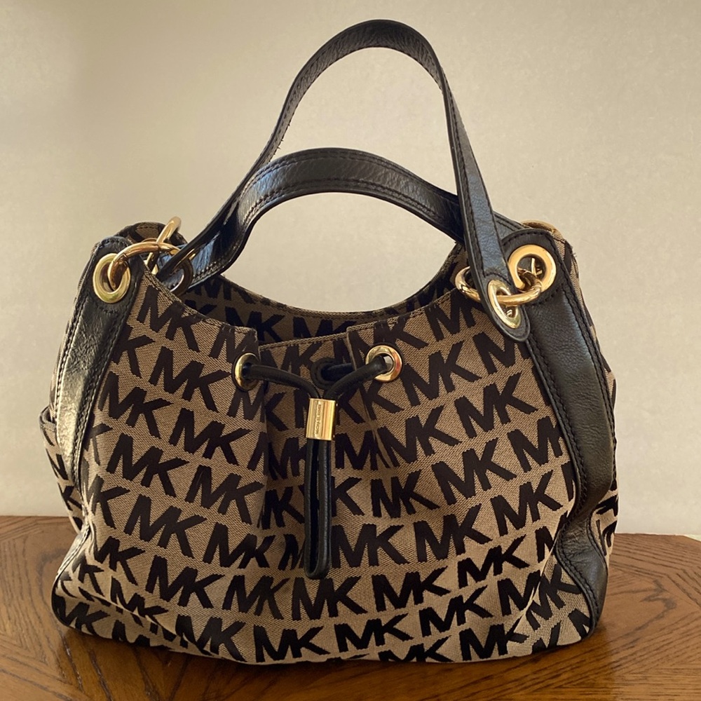 Michael Kors Brown and Black MK Logo Shoulder Bag